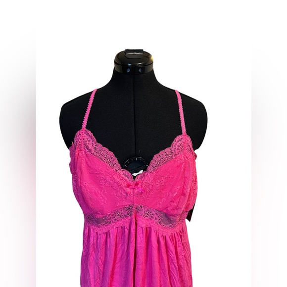 INC International Concepts Lace Trimmed Knit Chemise Nightgown Pink Lightening - Picture 3 of 7